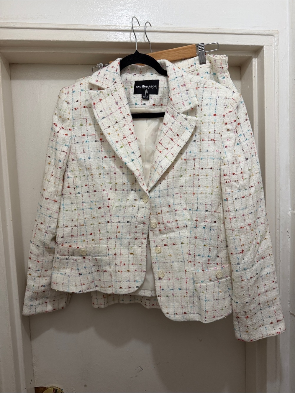 Sag Harbor Cream Tweed Blazer with Multi-Color Fleck